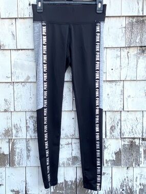 PINK Victoria's Secret Black Active Leggings with Heather Gray Panels